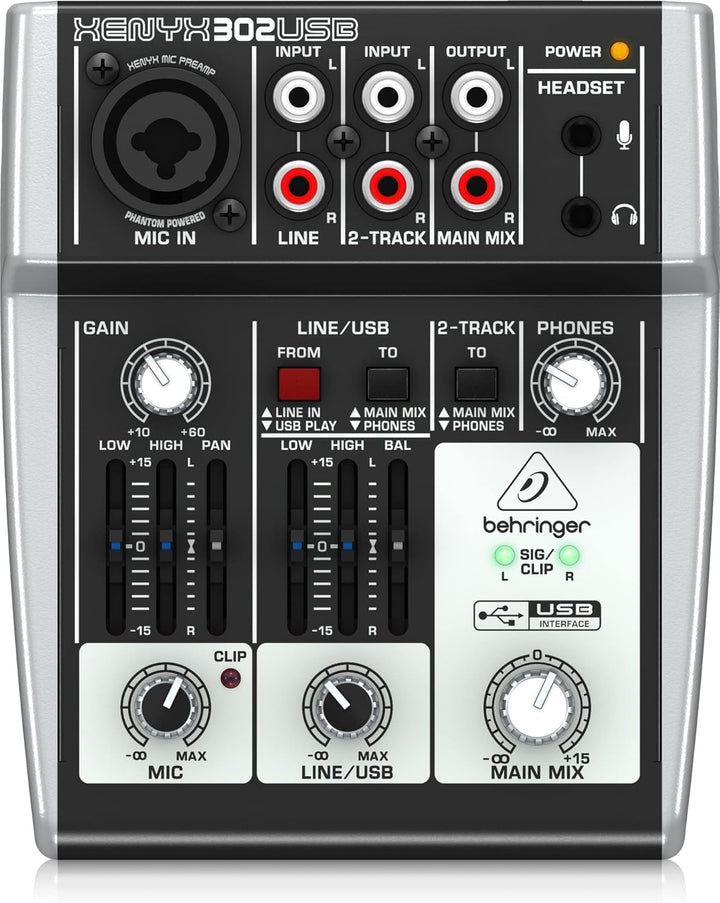 Behringer 302USB Erstklassiger 5-Eingangs-Mixer mit XENYX-Mikrofonvorverstärker und USB/Audio-Schnit