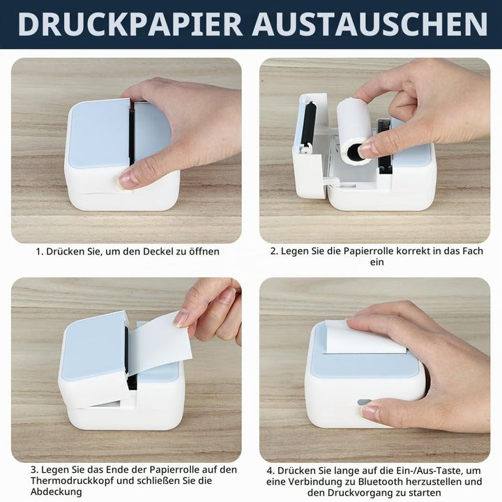 OFFCUP Mini Drucker Thermo, Kleiner Fotodrucker für Smartphone Bluetooth Taschendrucker mit 5 Papier