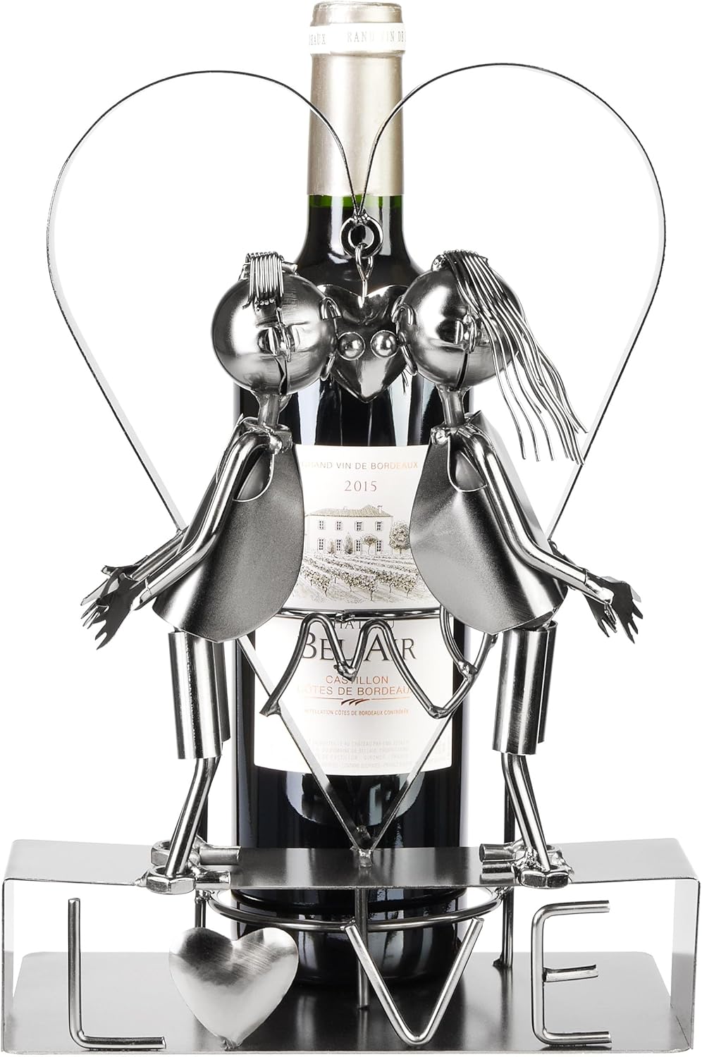 BRUBAKER Weinflaschenhalter Love Liebespaar im grossen Herz - Metall Flaschenhalter - 29 cm Wein Ges