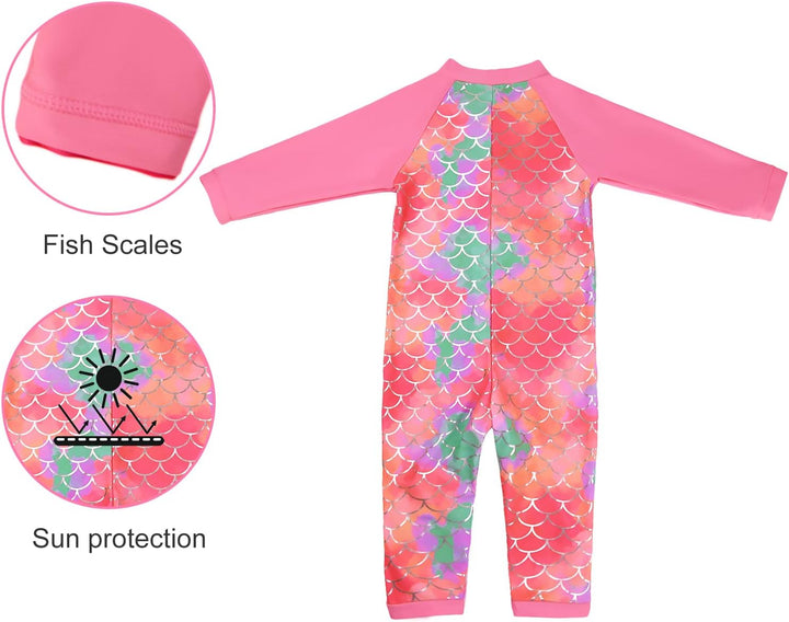 weVSwe Baby Mädchen Langarm Badeanzug UV-Schutz UPF 50+ Einteiler mit Kleinkind Sonnenhut Flap Cap 0