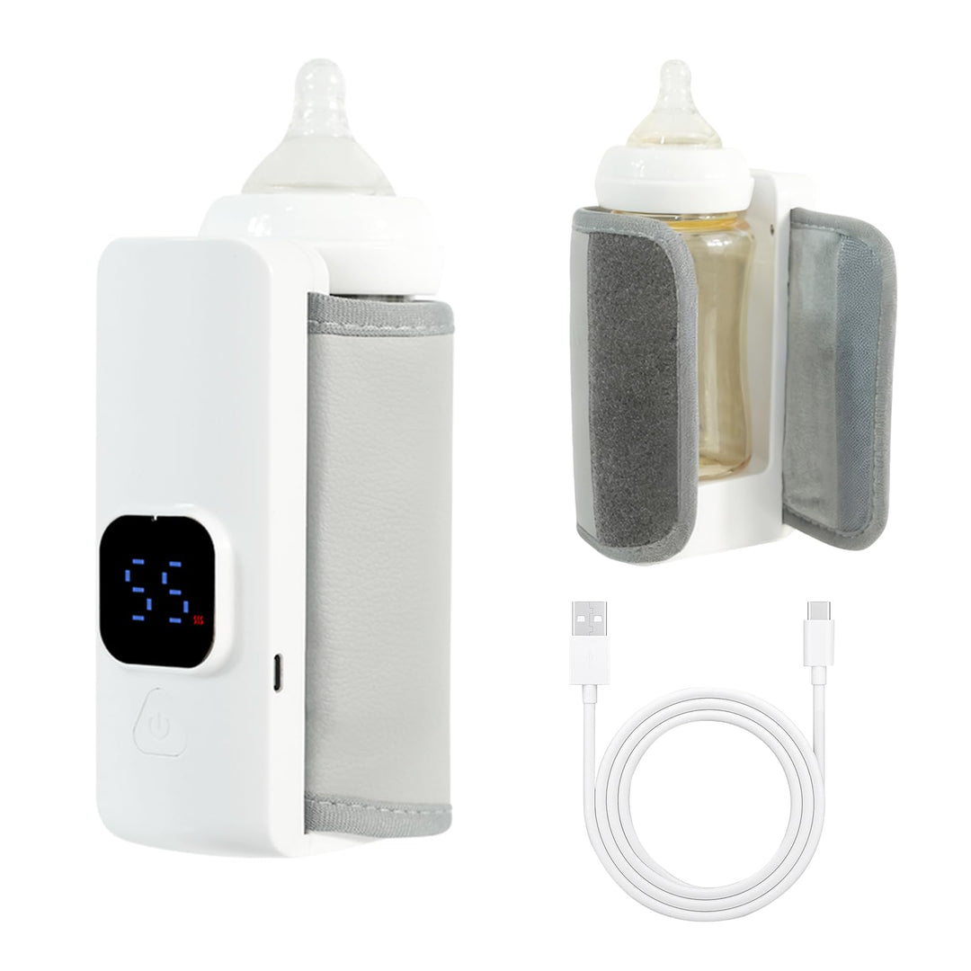 Tragbarer Flaschenwärmer, 38-55℃ Einstellbar Babyflaschenwärmer mit LED-Anzeige, USB-aufladbarer Bab