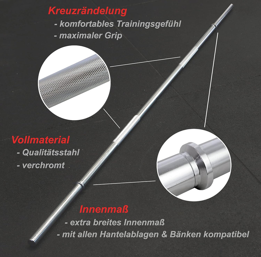 POWER-XTREME Langhantelstange 30mm Hantelstange | 180cm | mit Kompressionsverschlüssen | glatte Aufn