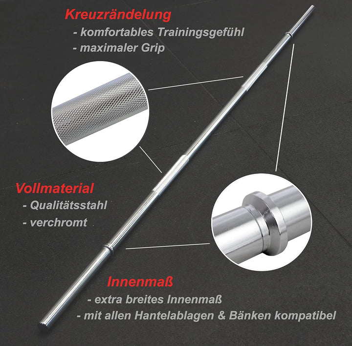 POWER-XTREME Langhantelstange 30mm Hantelstange | 180cm | mit Kompressionsverschlüssen | glatte Aufn