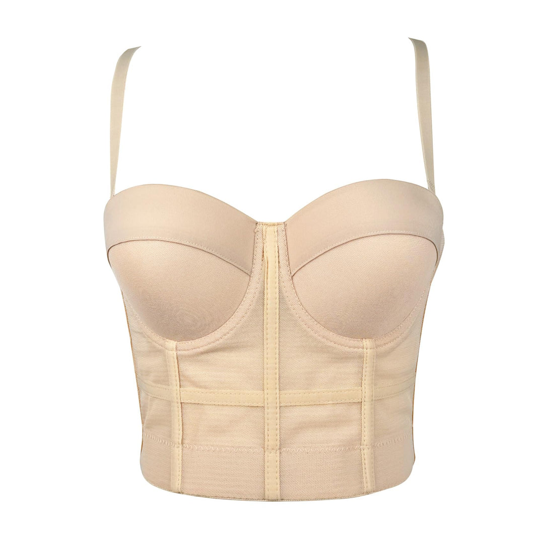 Woboren Damen Korsett Bustier BH Dessous Tank Top Trägertop Crop Top Corsage Schlanke Weste Beige XS