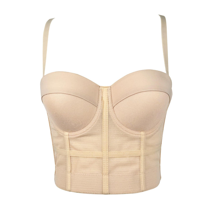 Woboren Damen Korsett Bustier BH Dessous Tank Top Trägertop Crop Top Corsage Schlanke Weste Beige XS