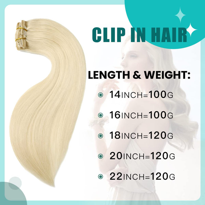SURNEL Clip in Extensions Echthaar, 120g 6pcs 50cm Helles Platinblond Echthaar Extensions Clip in Re