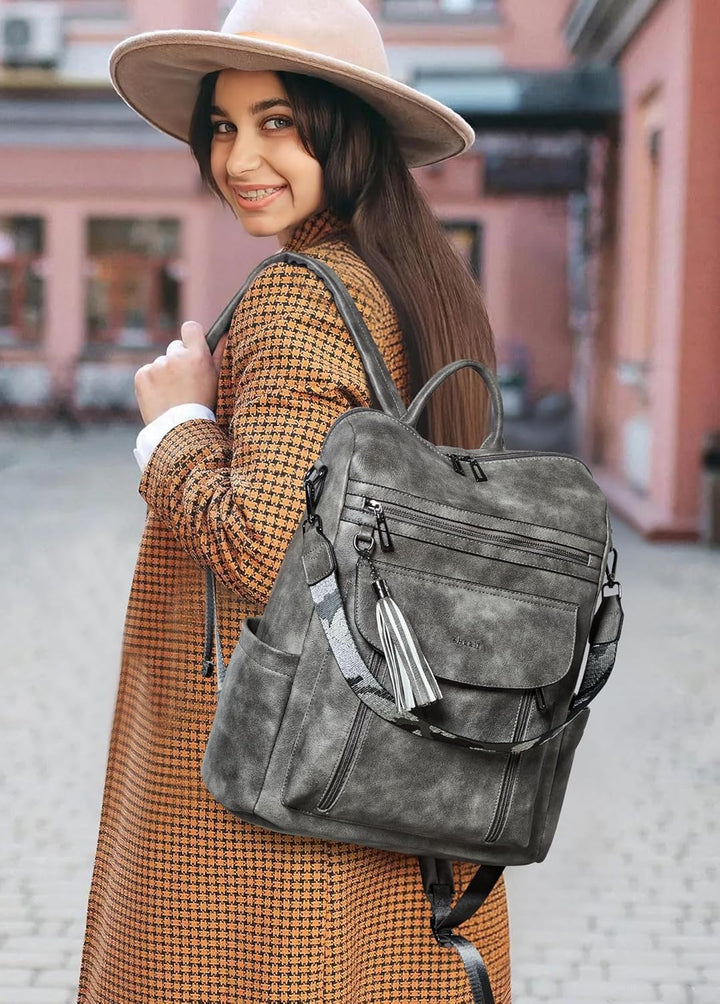 Shrrie Laptop-Rucksack für Damen, 15,6 Zoll Reise-Rucksack aus Leder, Handgepäck-Rucksack Computerta