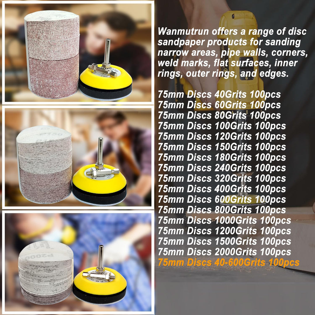100 Stück Schleifpapier Klett 75mm Körnung 40 60 80 120 150 180 240 320 400 600 Geeignet für Mini-Po