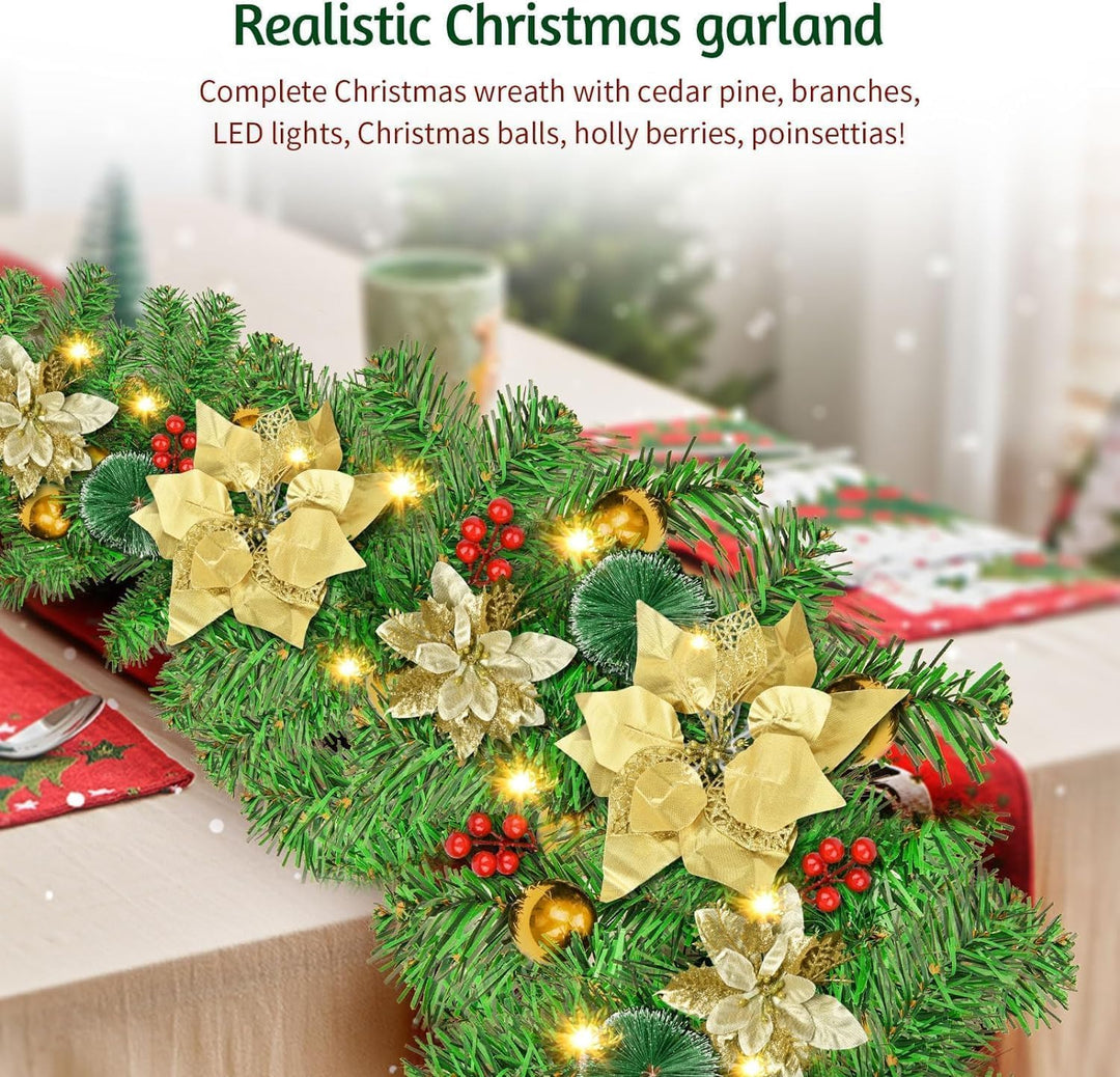 SHAVINGFUN Weihnachtsgirlande,2.7M/9Ft Weihnachtsgirlande mit Beleuchtung,Vorbeleuchteter Künstliche