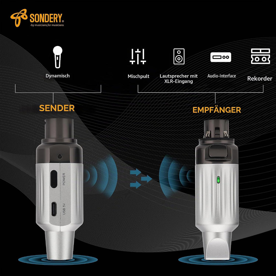Sondery UHF Wireless XLR Sender und Empfänger Wiederaufladbar 7 Kanäle für dynamische Moving Coil Mi