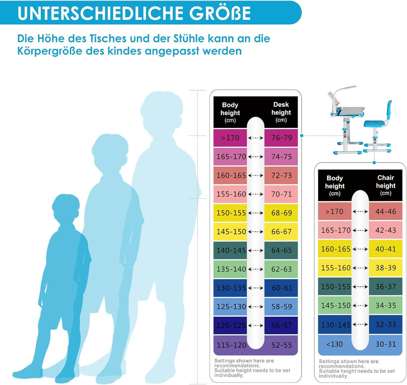 JOYLDIAS Kinderschreibtisch höhenverstellbar, Schülerschreibtisch Jugendschreibtisch mit Lampe, Schr