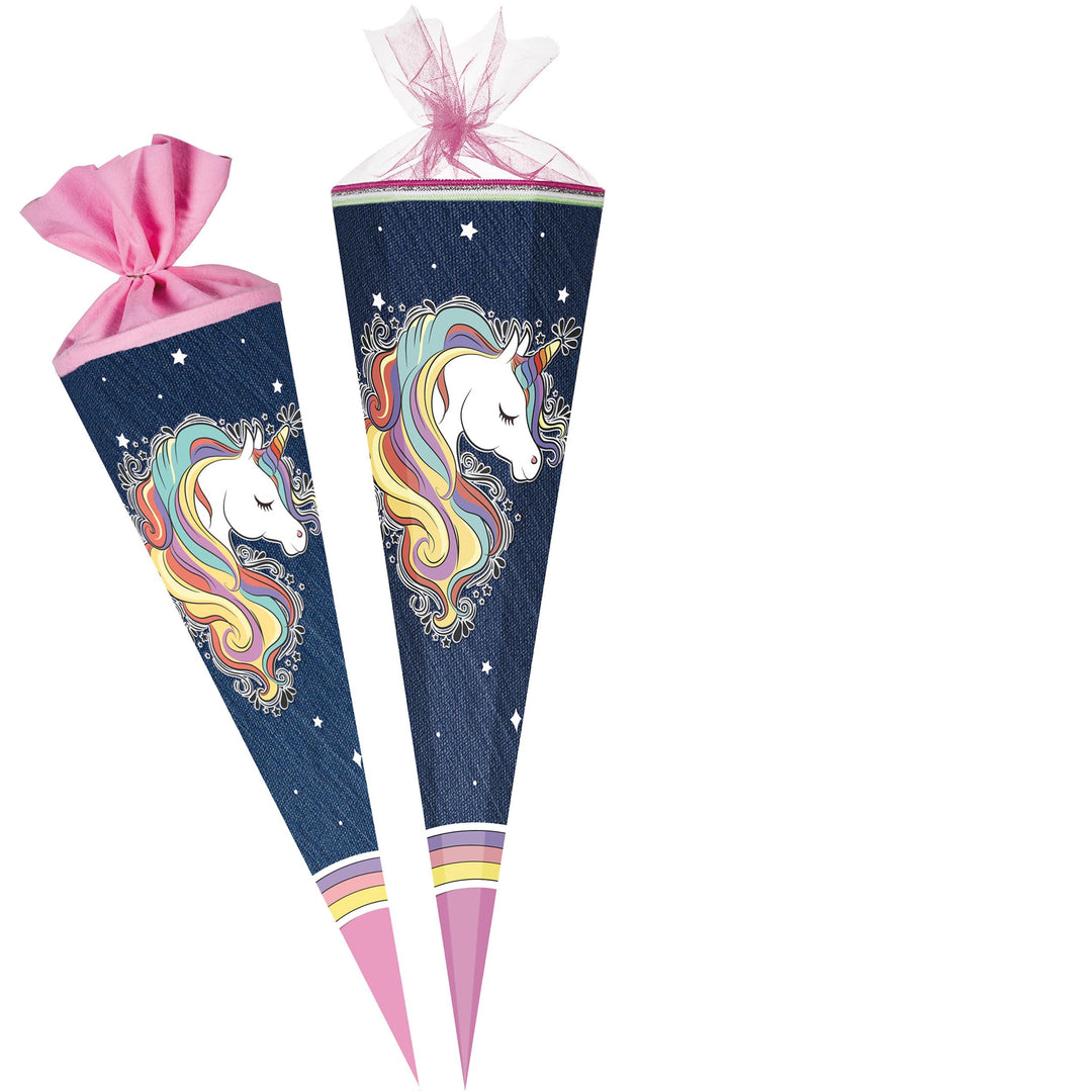 Schultüte - Einhorn - Regenbogen Mähne 70-100 cm Grösse wählbar Zubehör - komplette Füllung - Zucker