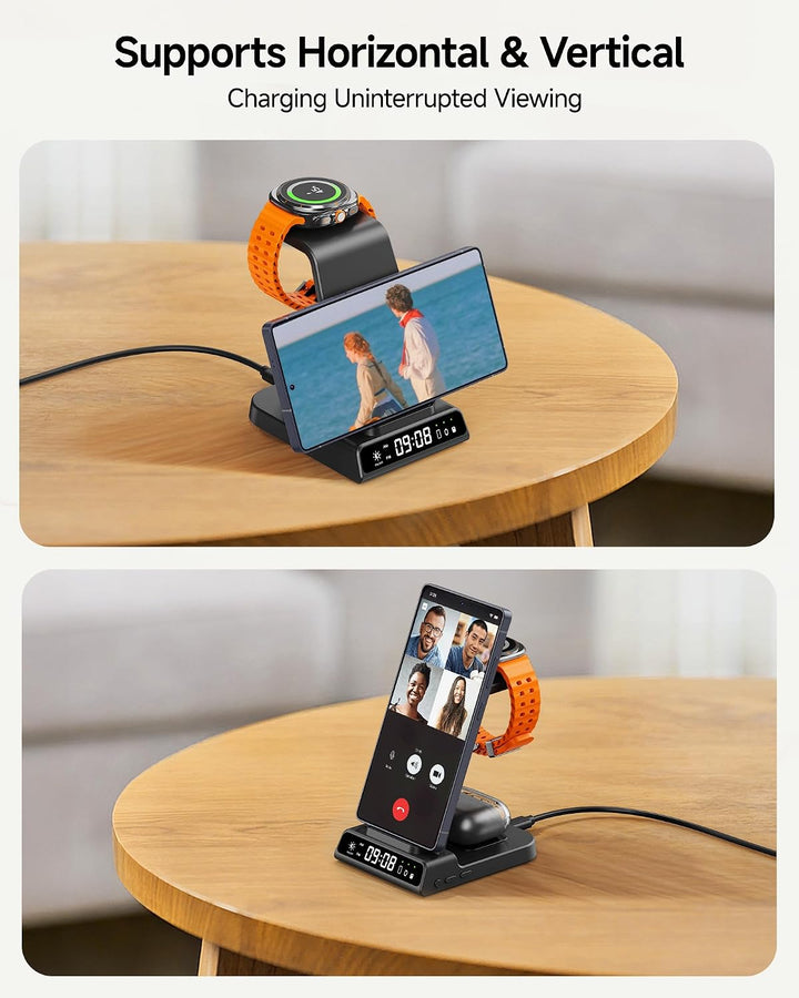 leQuiven Induktive Ladestation für Samsung, 3 in 1 Kabelloses Ladestation für Galaxy S24 Ultra/Z Fol