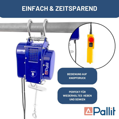 Pallit elektrische Seilwinde MOBILE | 150/300 kg | 12 m Stahlseil | inkl Kabelfernbedieung mit 1,5 m