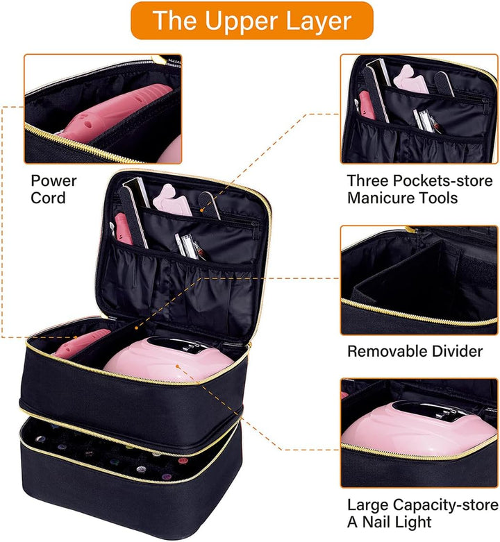 Nagellack Aufbewahrung Tasche Doppelschicht Nagellack Organizer Lagerung 30 Flaschen (15 ml / 0,5 FL