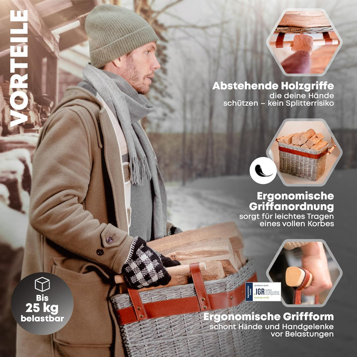 OAKAGE® Holzkorb für Kaminholz Gross aus Weide Kaminholzkorb Feuerholzkorb Brennholzkorb Weidenkorb