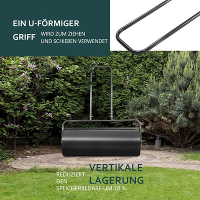 COSTWAY Rasenwalze Handwalze 63L, Gartenwalze mit Griff, Ø 30CM, befüllbar mit Wasser/Sand, Schwerla