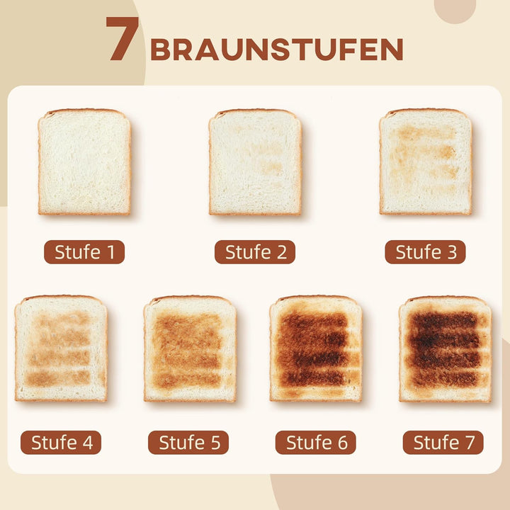 HOMCOM Toaster 4 Scheiben mit 7 Bräunungsstufen, Edelstahl mit Brötchenaufsatz, Auftaufunktion, Aufw