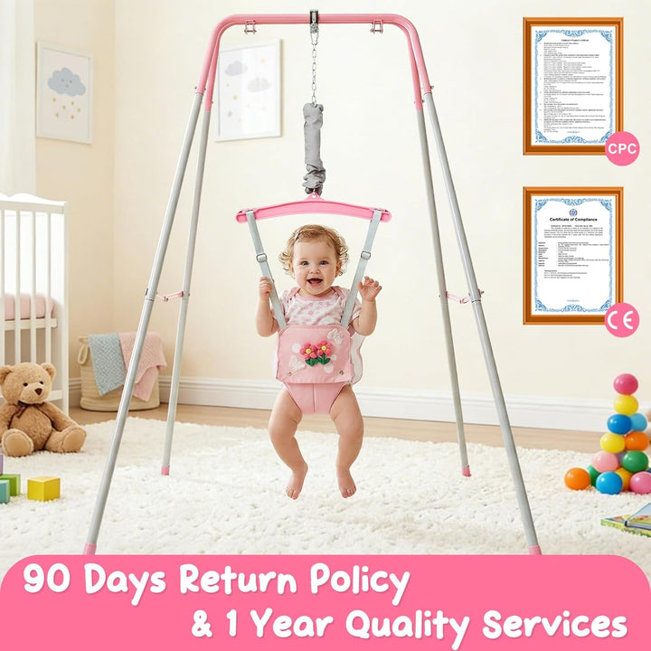 FUNLIO Baby-Hüpfsitz mit Ständer für 6–24 Monate, Hüpfsitz für drinnen und draussen, mit verstellbar