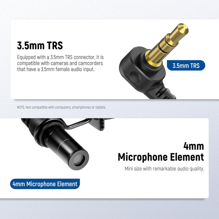 NEEWER ø4mm Mini Lavalier Mikrofon, 2er Pack, ansteckbares Wired Kondensator Ansteckmikrofon Set mit