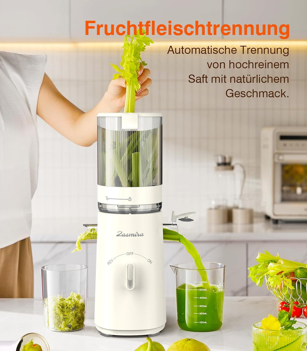 Zasmira Entsafter, Entsafter Slow Juicer mit hohem Drehmoment und 120MM-Einfüllschacht, Kein Vorschn