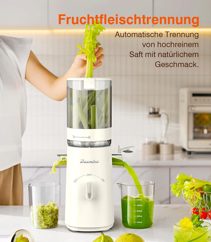 Zasmira Entsafter, Entsafter Slow Juicer mit hohem Drehmoment und 120MM-Einfüllschacht, Kein Vorschn