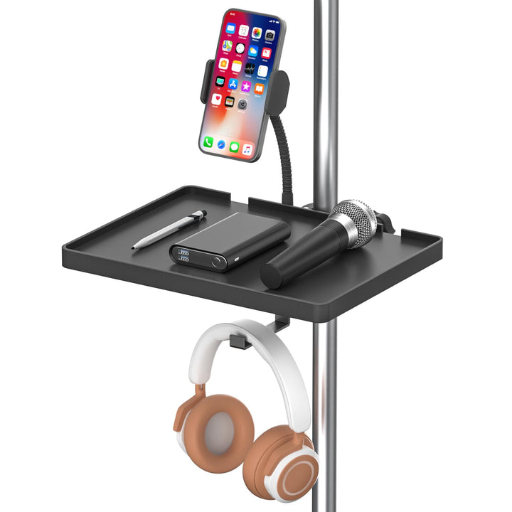 Universeller Mikrofonständer mit Telefonhalter, verstellbarer Mikrofonständer, Klammer auf dem Diens