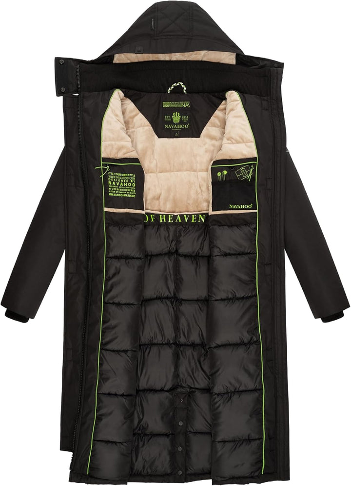 Navahoo Damen Wintermantel Warmer Parka lang mit hohem Kragen und weicher Kapuze Hokulanii XS-XXL XS
