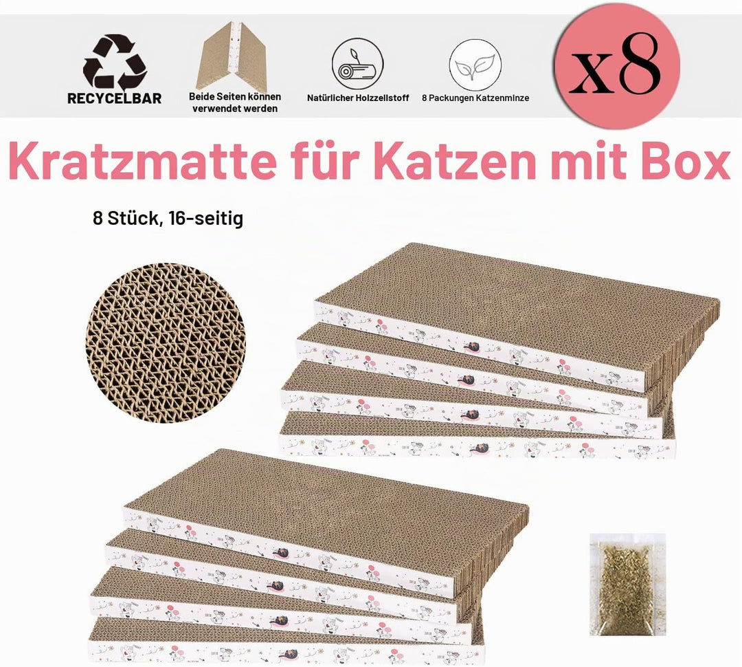 8 Packungen in 1 Katzenkratzkissen, Katzenkratzer aus Karton, wendbar, langlebig, recycelbar, Premiu