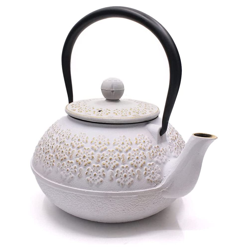 Webao Teekanne aus Gusseisen mit Teesieb, japanischer Teekessel 800 ml, für 4 Tassen, Weiss 800ml Sa