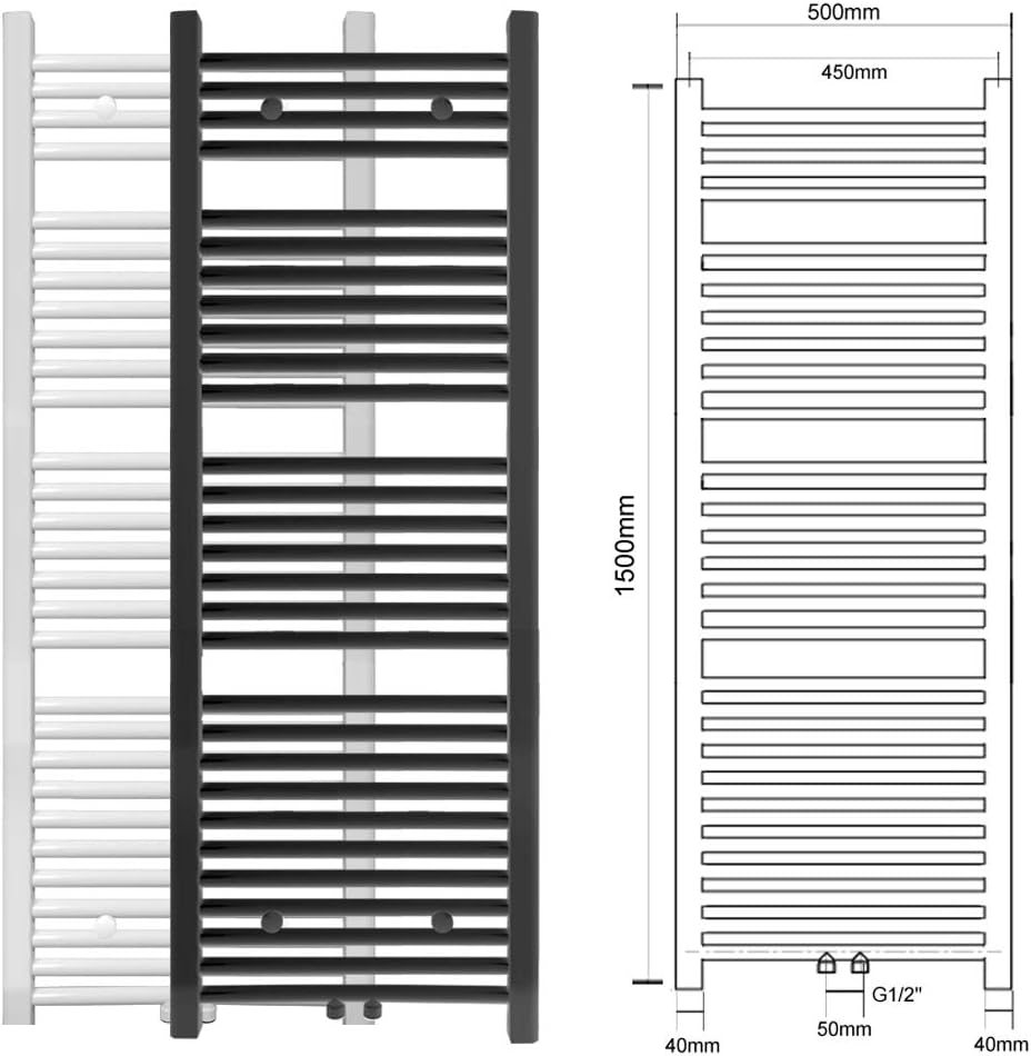 S SIENOC 500 x 1500 mm Anthrazit mittelanschluss Badheizkörper handtuchhalter Heizkörper Handtuchwär