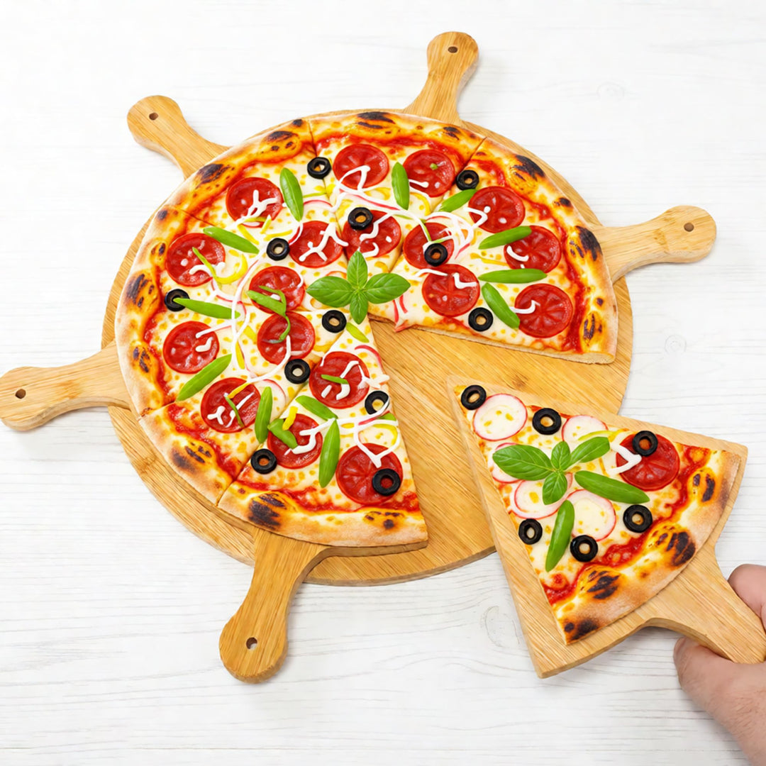 Pizza Paddle Service Board, 11in Rundes Fruchtbrett Mit 6pcs Dreieckigen Einzelpanelen, Pizzateller