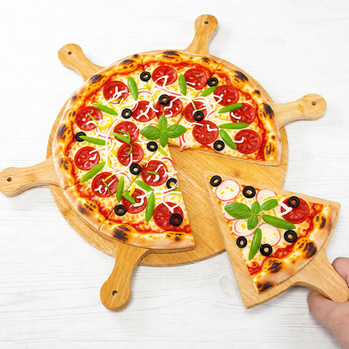 Pizza Paddle Service Board, 11in Rundes Fruchtbrett Mit 6pcs Dreieckigen Einzelpanelen, Pizzateller