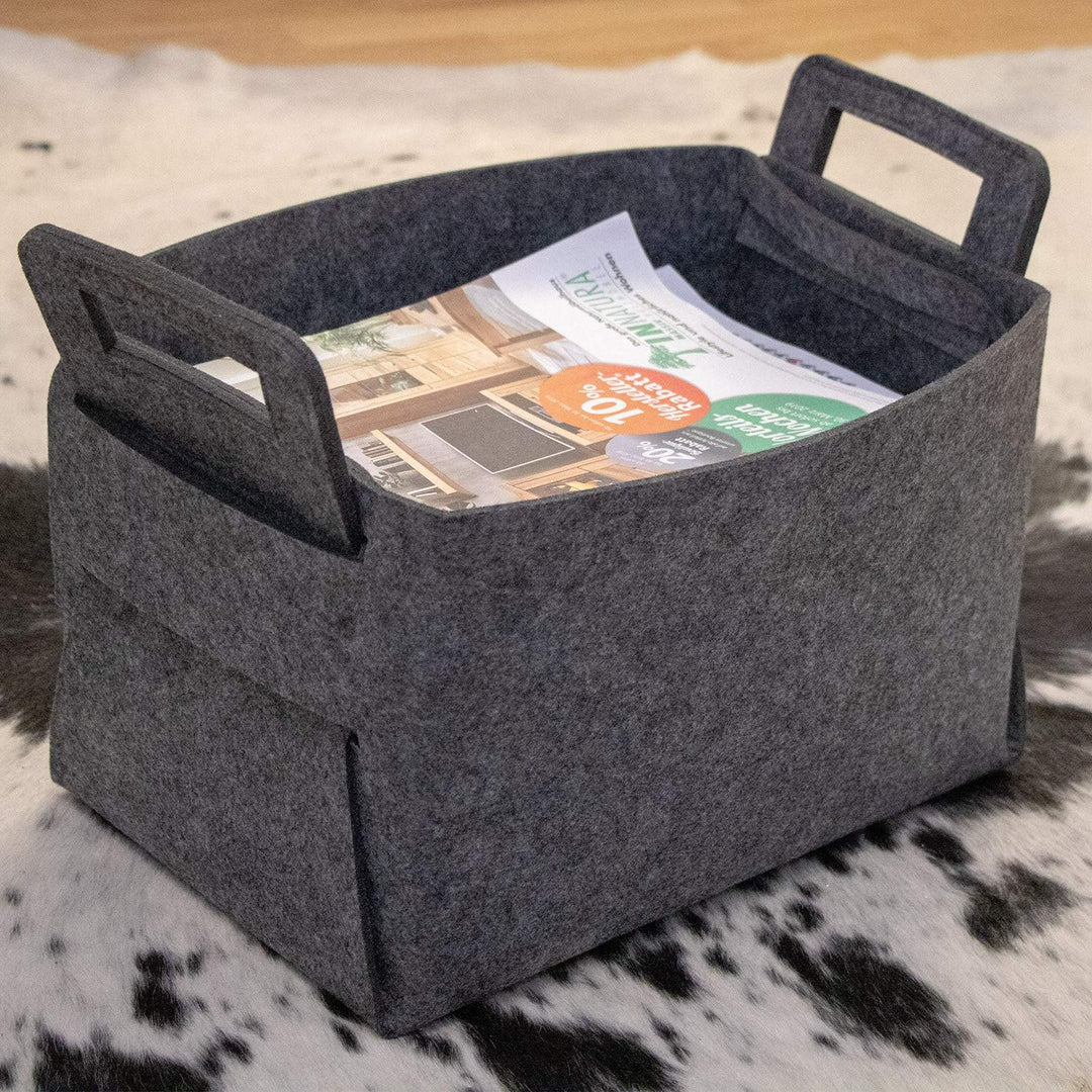 DuneDesign 37x24x37 XL Kaminholz Filzkorb - Extra Hoch - 25L Filz Regalkorb Aufbewahrungskorb Grau