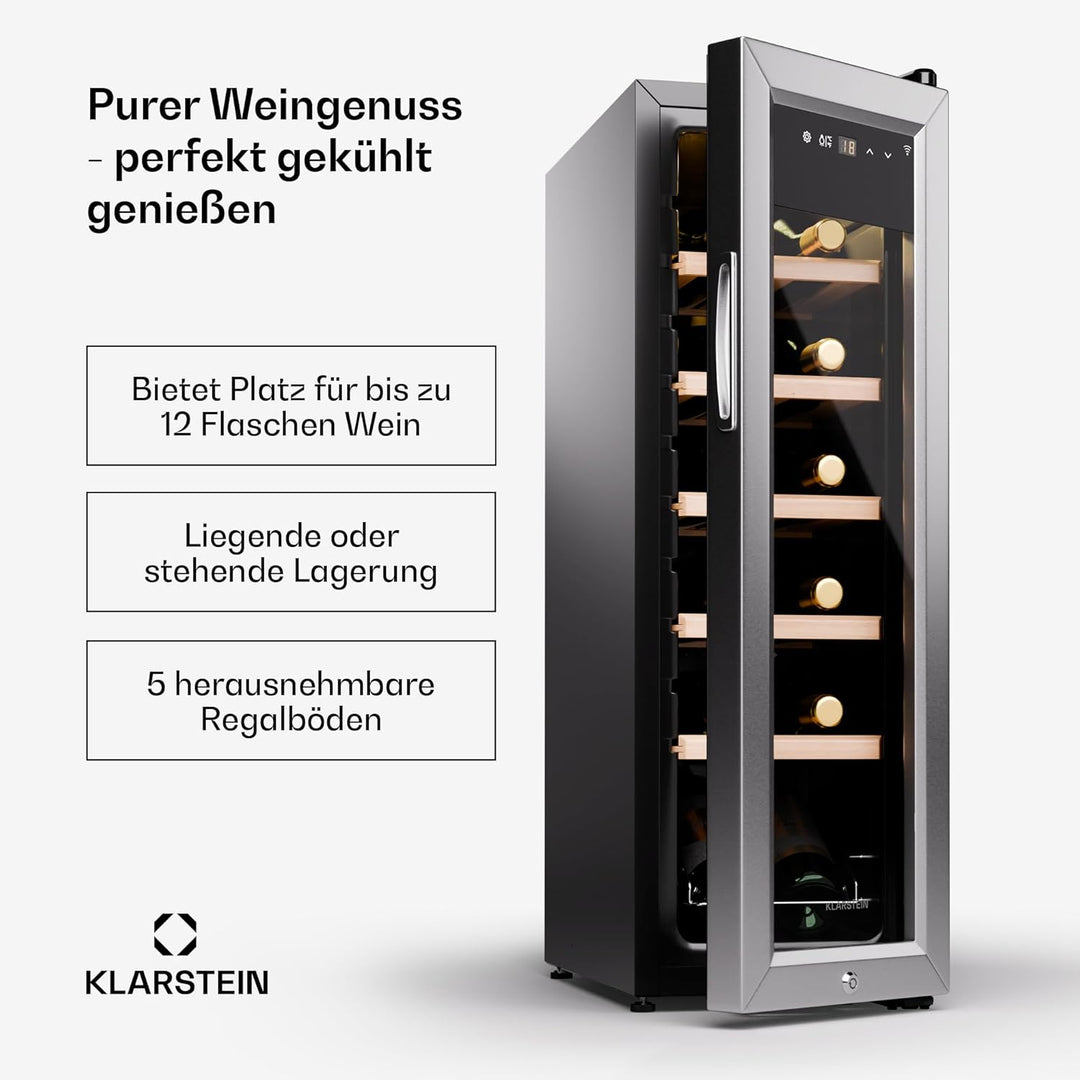 Klarstein Weinkühlschrank, 1 Zone Getränkekühlschrank, Indoor/Outdoor Kühlschrank, Freistehender Fla