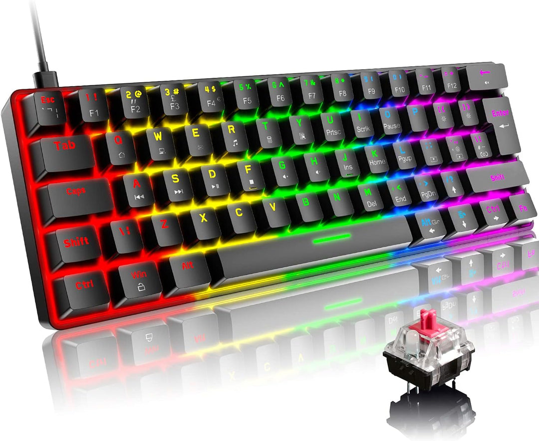 Mini 60% Gaming-Tastatur Kabelgebundene mechanische Keyboard, Kompakte Tragbare 62 Tasten, UK-Layout