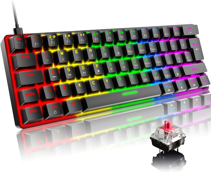 Mini 60% Gaming-Tastatur Kabelgebundene mechanische Keyboard, Kompakte Tragbare 62 Tasten, UK-Layout