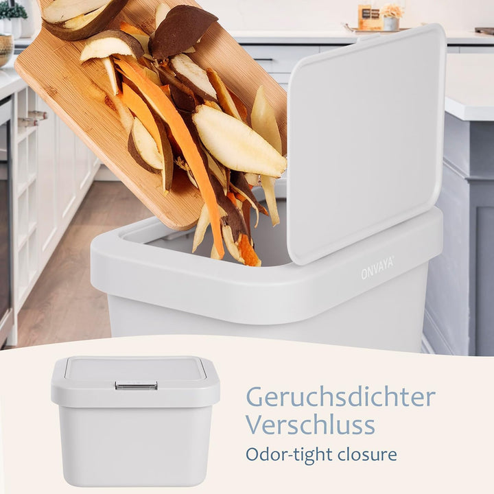ONVAYA® Komposteimer für die Küche ǀ Hellgrau ǀ geruchsdicht ǀ spülmaschinengeeignet ǀ für Arbeitspl