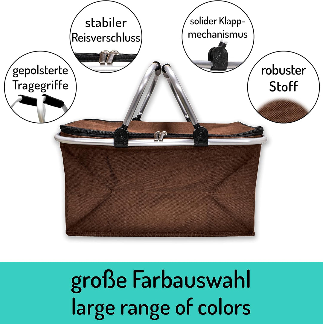 Einkaufskorb Braun faltbar 25L - ideal für Wocheneinkauf I Mit gepolsterten Tragegriffen &amp; Reissvers