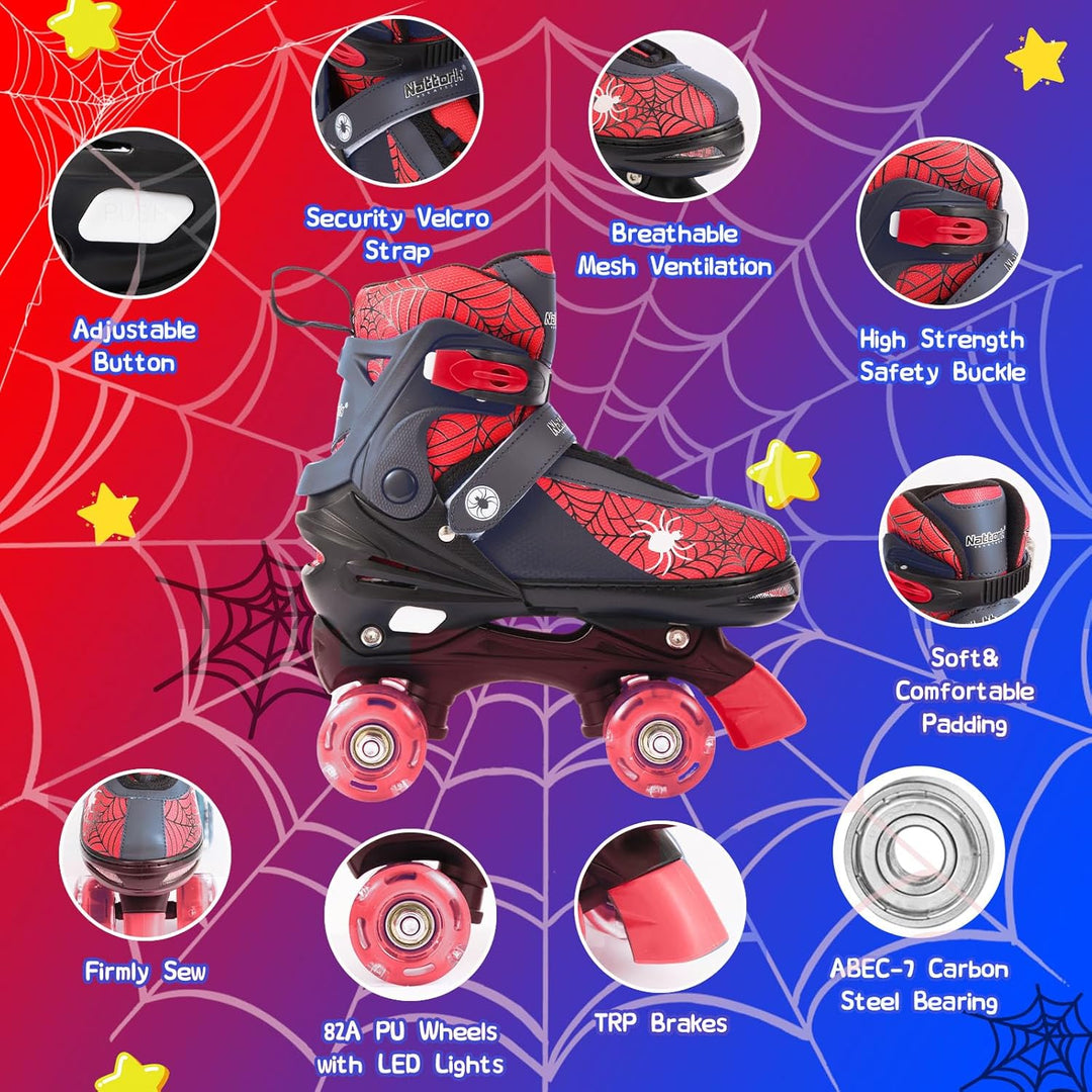 Nattork Kinder Rollschuhe für Jungen und Mädchen, 4 Grössen verstellbar, Quad Skates mit leuchtenden