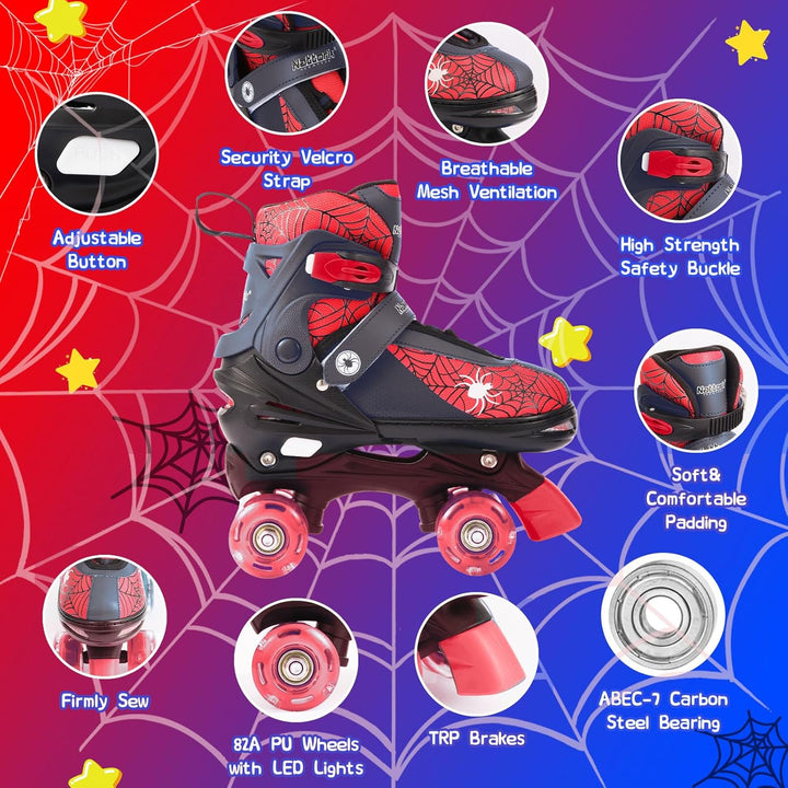 Nattork Kinder Rollschuhe für Jungen und Mädchen, 4 Grössen verstellbar, Quad Skates mit leuchtenden