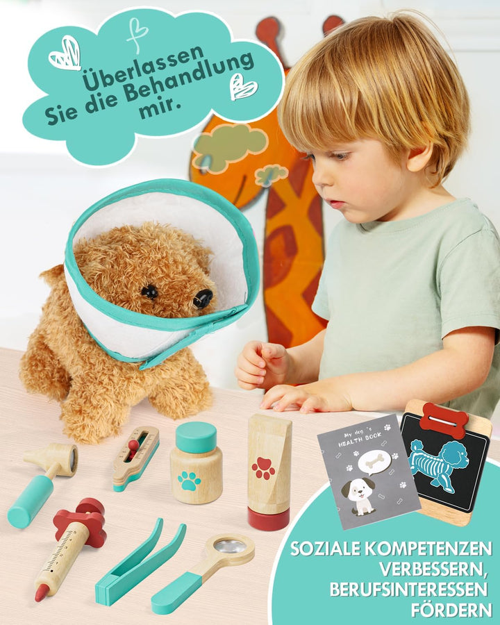 Arztkoffer Kinder Holz, Tierarzt Spielzeug Kinder, Doktorkoffer mit Kleidung und Hut, Arztkoffer Rol