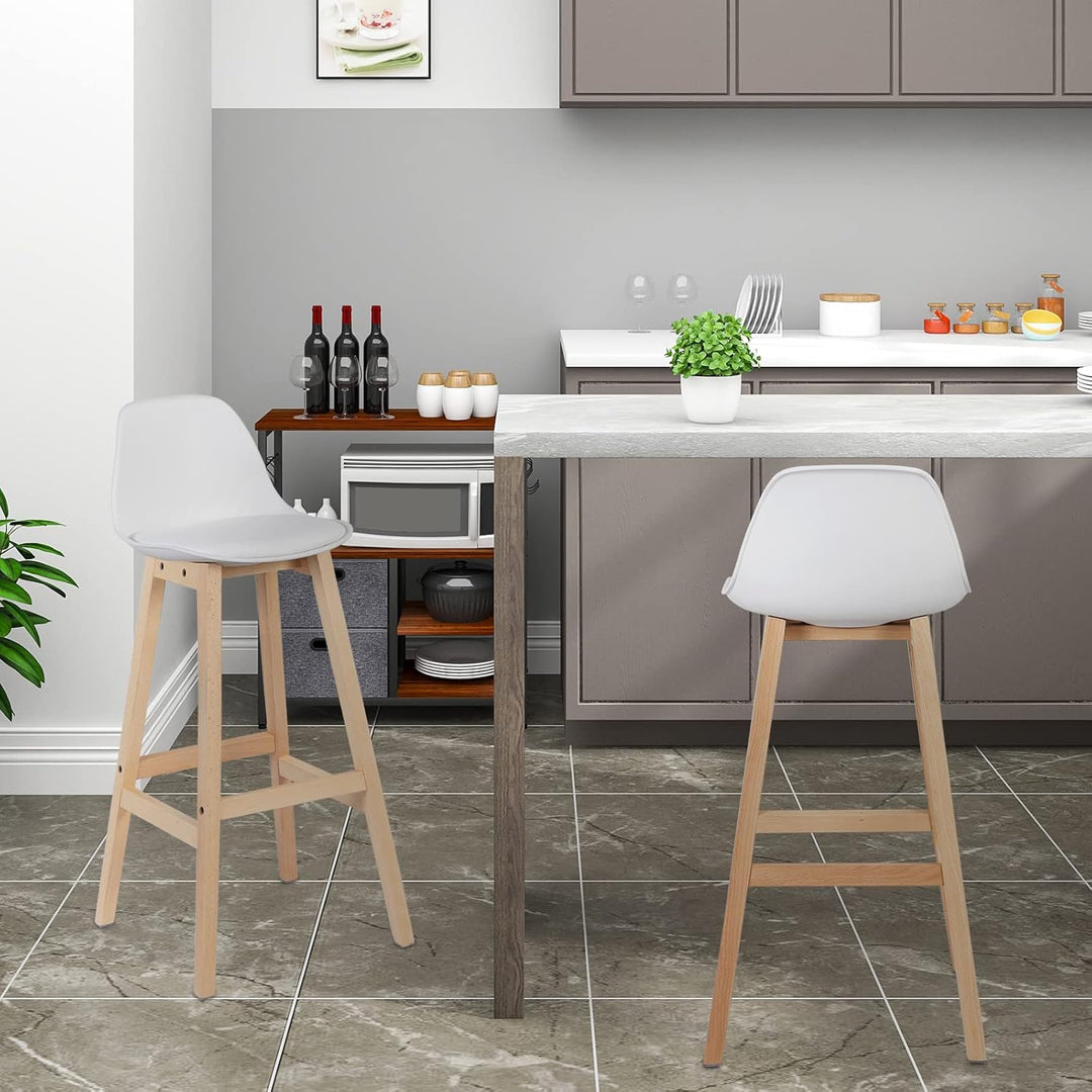 WOLTU Barhocker 2er Set, mit Lehne, aus PU Holz, Weiss | Barstuhl mit Fussstütze, Design Stuhl, Küch