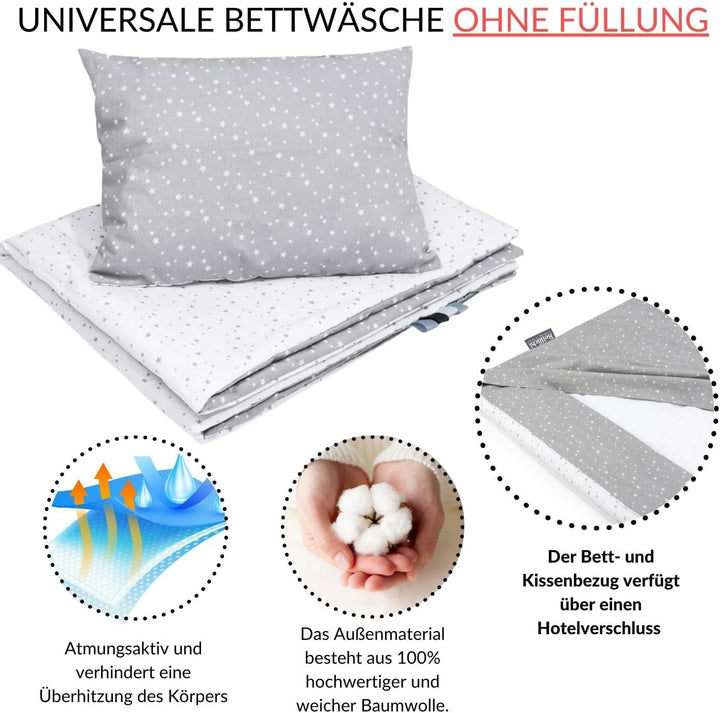 Bellochi Kinderbettwäsche 100x135 aus 100% Baumwolle, Kinderbettdecke 100x135 Set mit Kissen, Kinder
