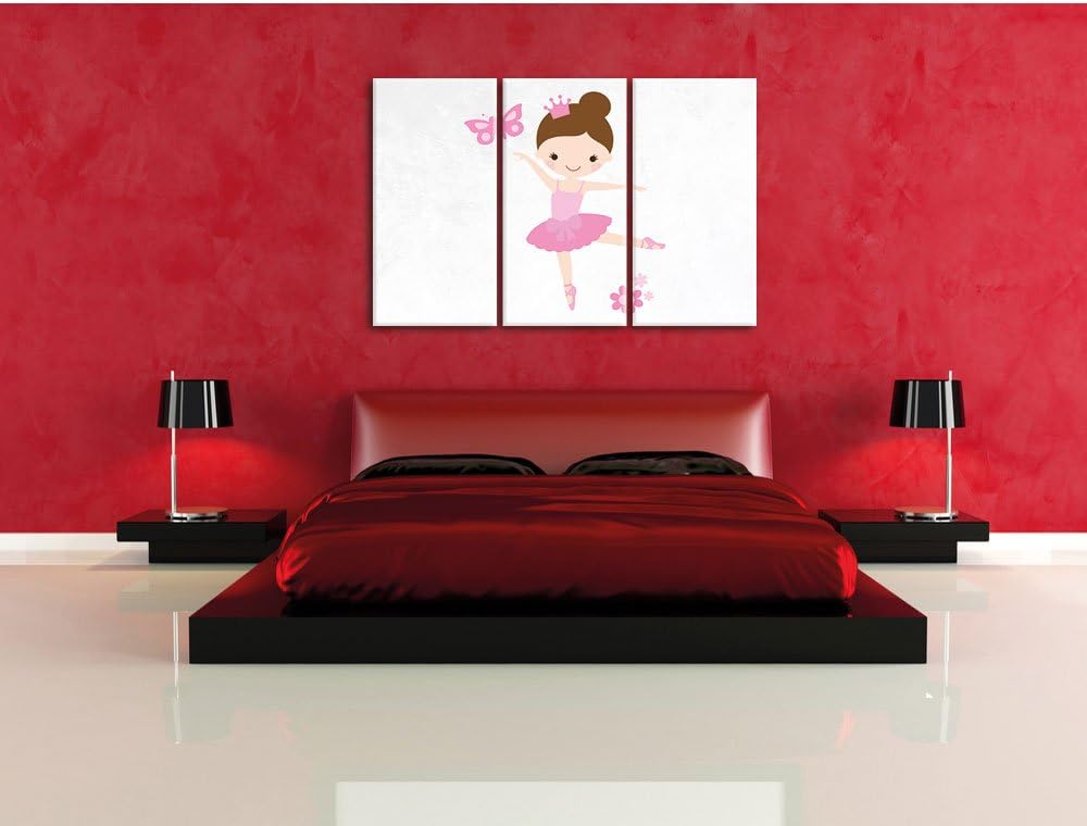 Pixxprint Ballerina mit Schmetterling und Blumen weiss 3-Teiler Leinwandbild 120x80 Bild auf Leinwan