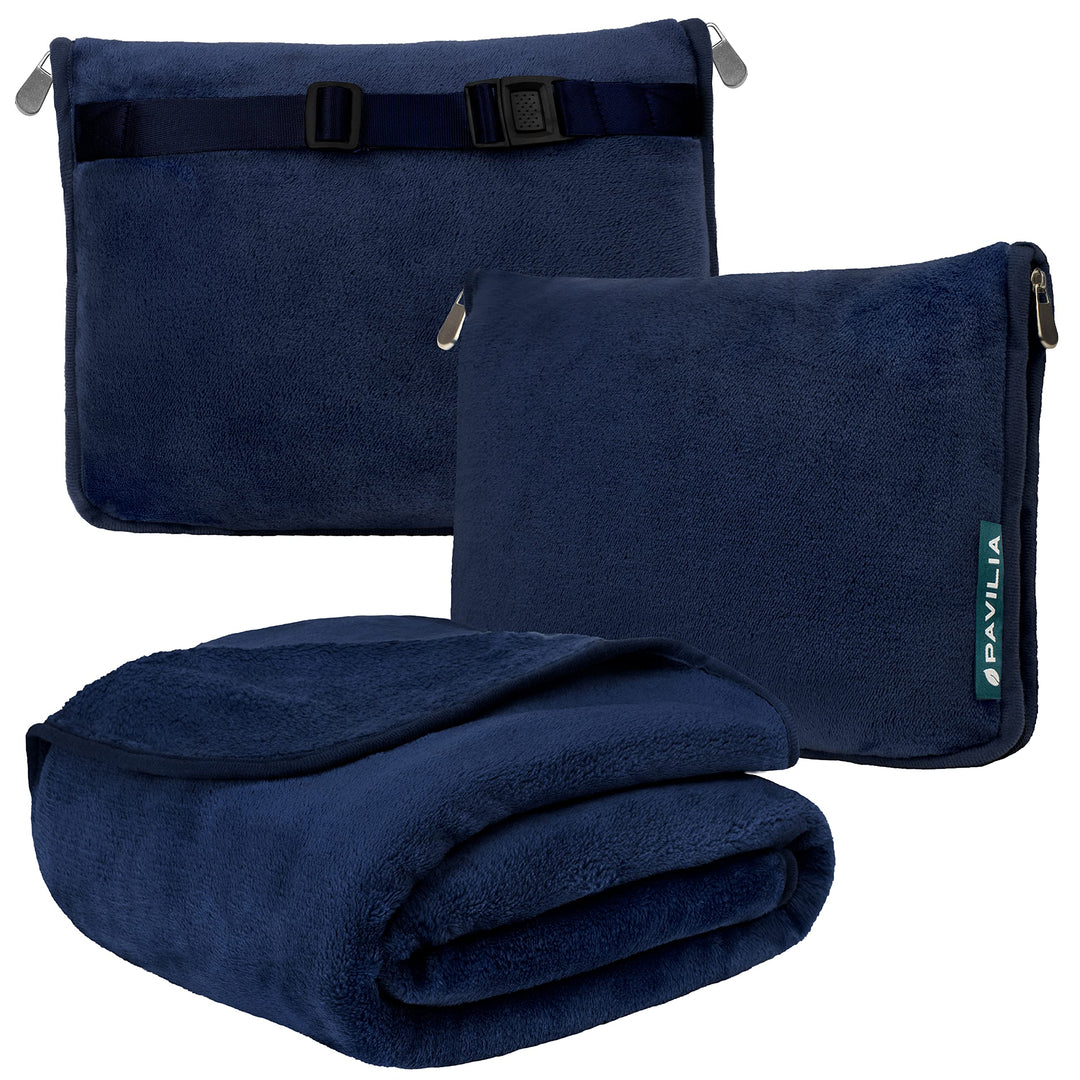 Reisedecke und -Kissen, Doppelreissverschlüsse, Clip on Strap | Warmes weiches Fleece 2-in-1 Combo D