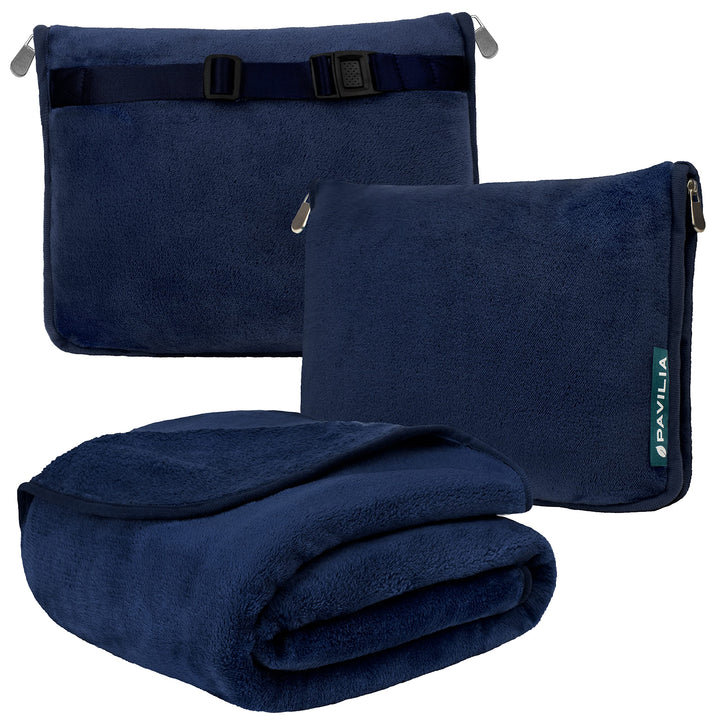 Reisedecke und -Kissen, Doppelreissverschlüsse, Clip on Strap | Warmes weiches Fleece 2-in-1 Combo D
