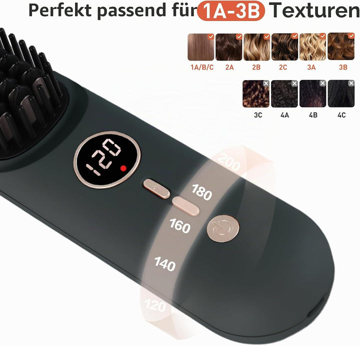 TANSHINE Mini Glättbürste Kabellos für Reise,6000mAh Ionen Haarglätter Bürste Akku, Glätteisen Locke