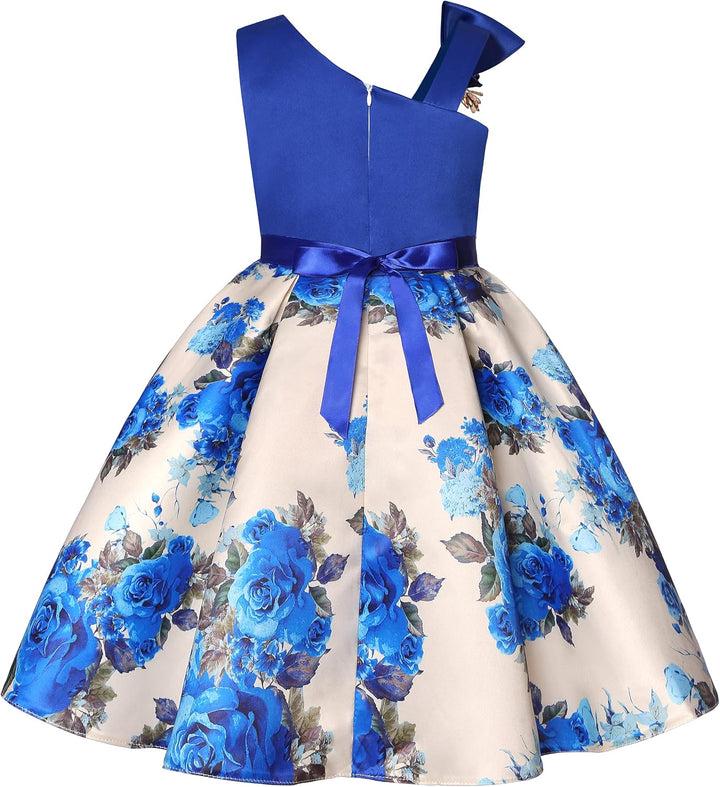 BUNNY LULU Mädchen Kleid mit schräger Schulter, Brautjungfer, Hochzeit, Prinzessin, Kinder, Schleife