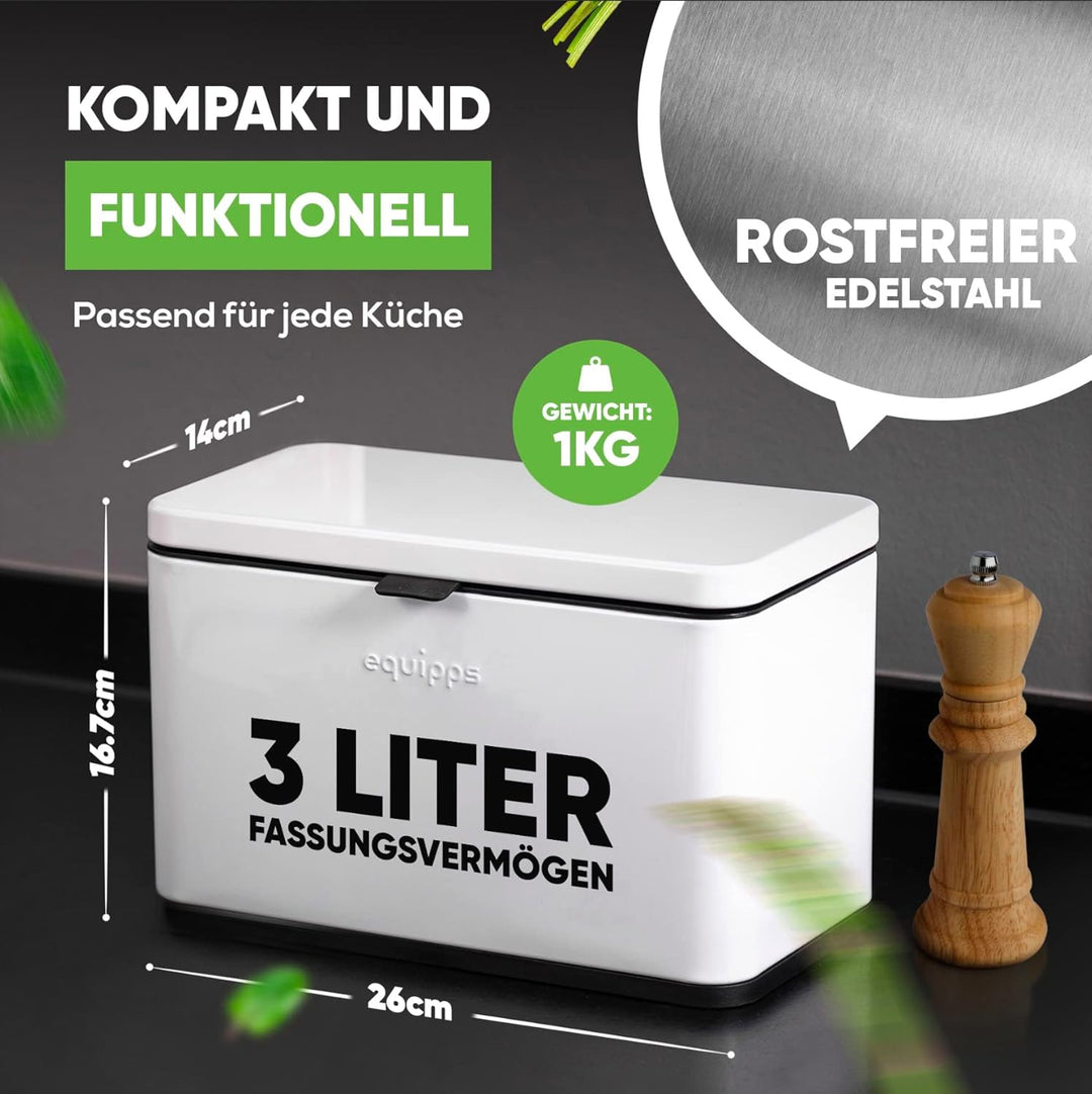 equipps Bio Mülleimer 3L | Komposteimer Küche für Bio Müll & Co | Mülleimer mit Geruchsfilter | Komp